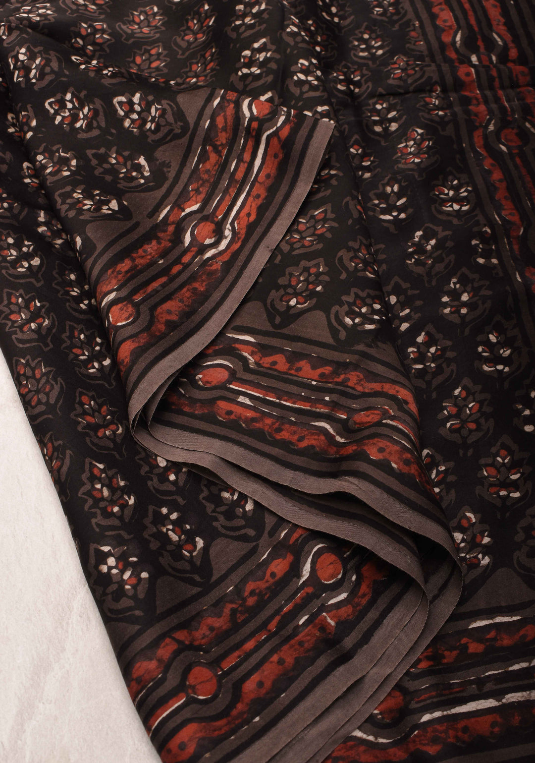 Black Vanaspati Hand Block Print on Modal Silk Saree