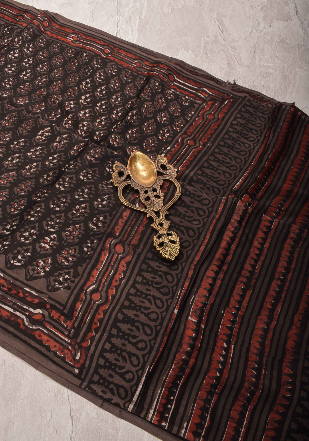 Black Vanaspati Hand Block Print on Modal Silk Saree