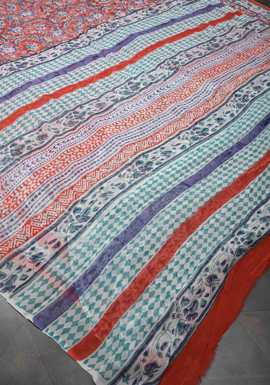 Orange Georgette Saree with Sanganeri Hand Block Print