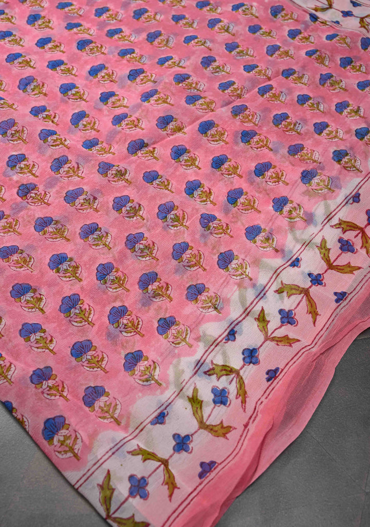 Light Pink Georgette Saree with Sanganeri Hand Block Print