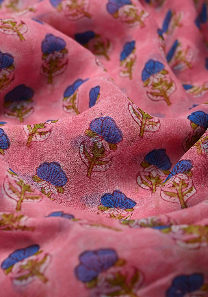 Light Pink Georgette Saree with Sanganeri Hand Block Print