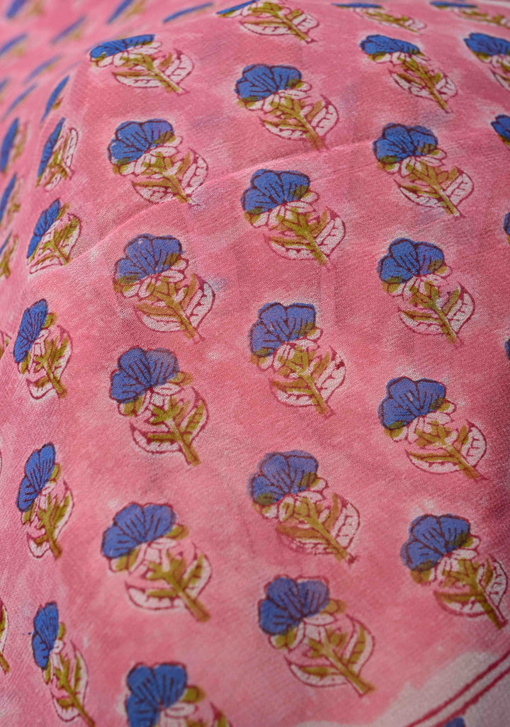 Light Pink Georgette Saree with Sanganeri Hand Block Print