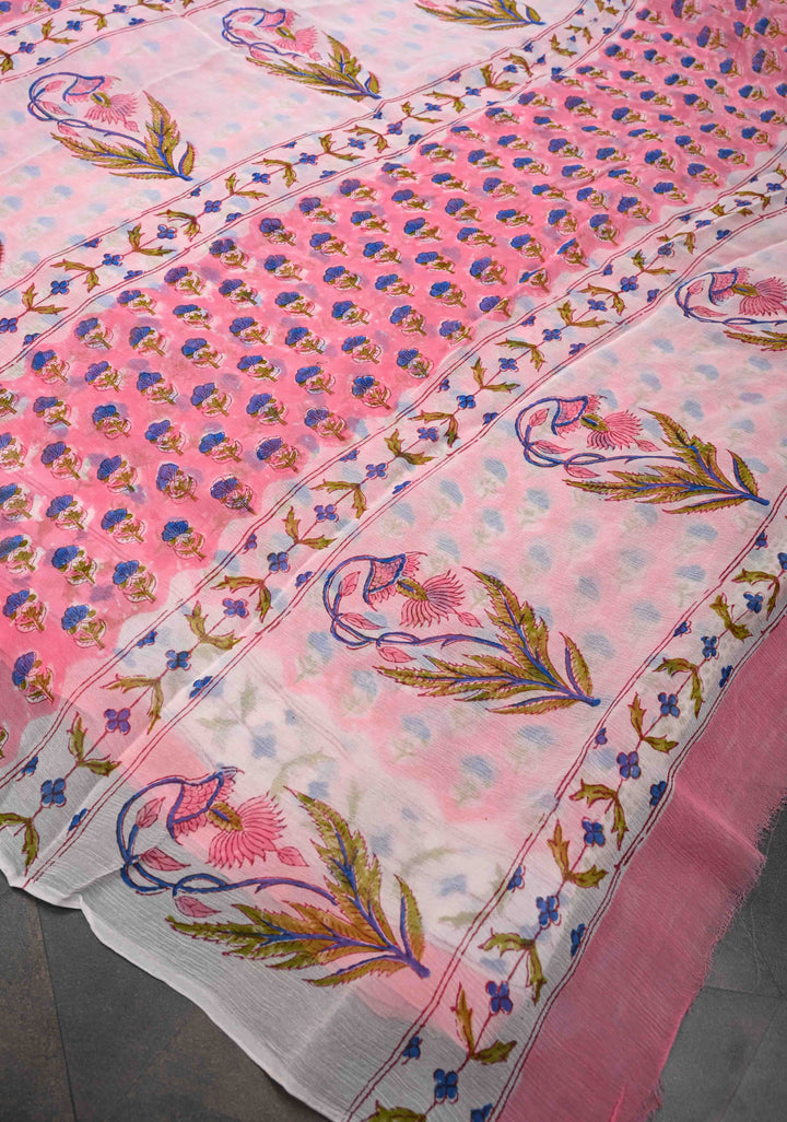 Light Pink Georgette Saree with Sanganeri Hand Block Print