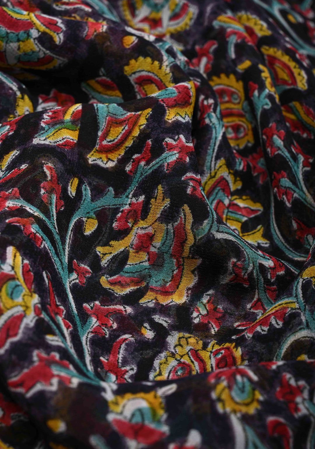 Black Georgette Saree with Sanganeri Hand Block Print