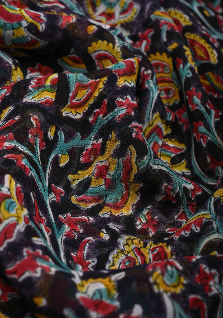 Black Georgette Saree with Sanganeri Hand Block Print
