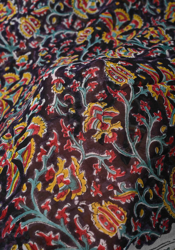 Black Georgette Saree with Sanganeri Hand Block Print
