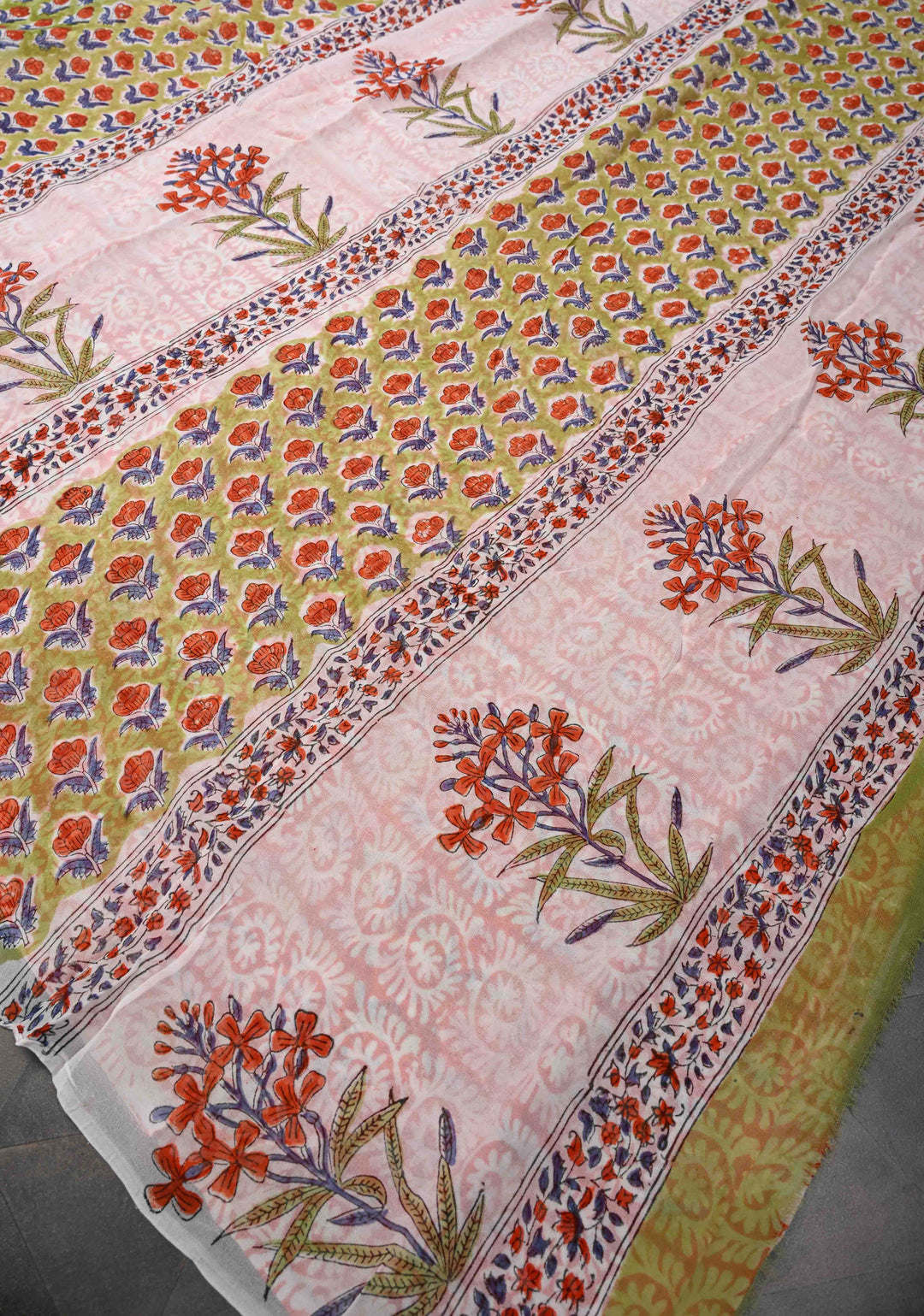 Light Green Georgette Saree with Sanganeri Hand Block Print