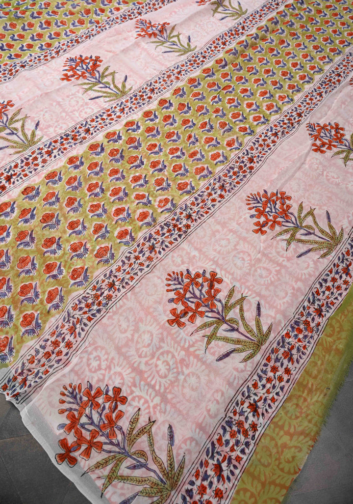 Light Green Georgette Saree with Sanganeri Hand Block Print