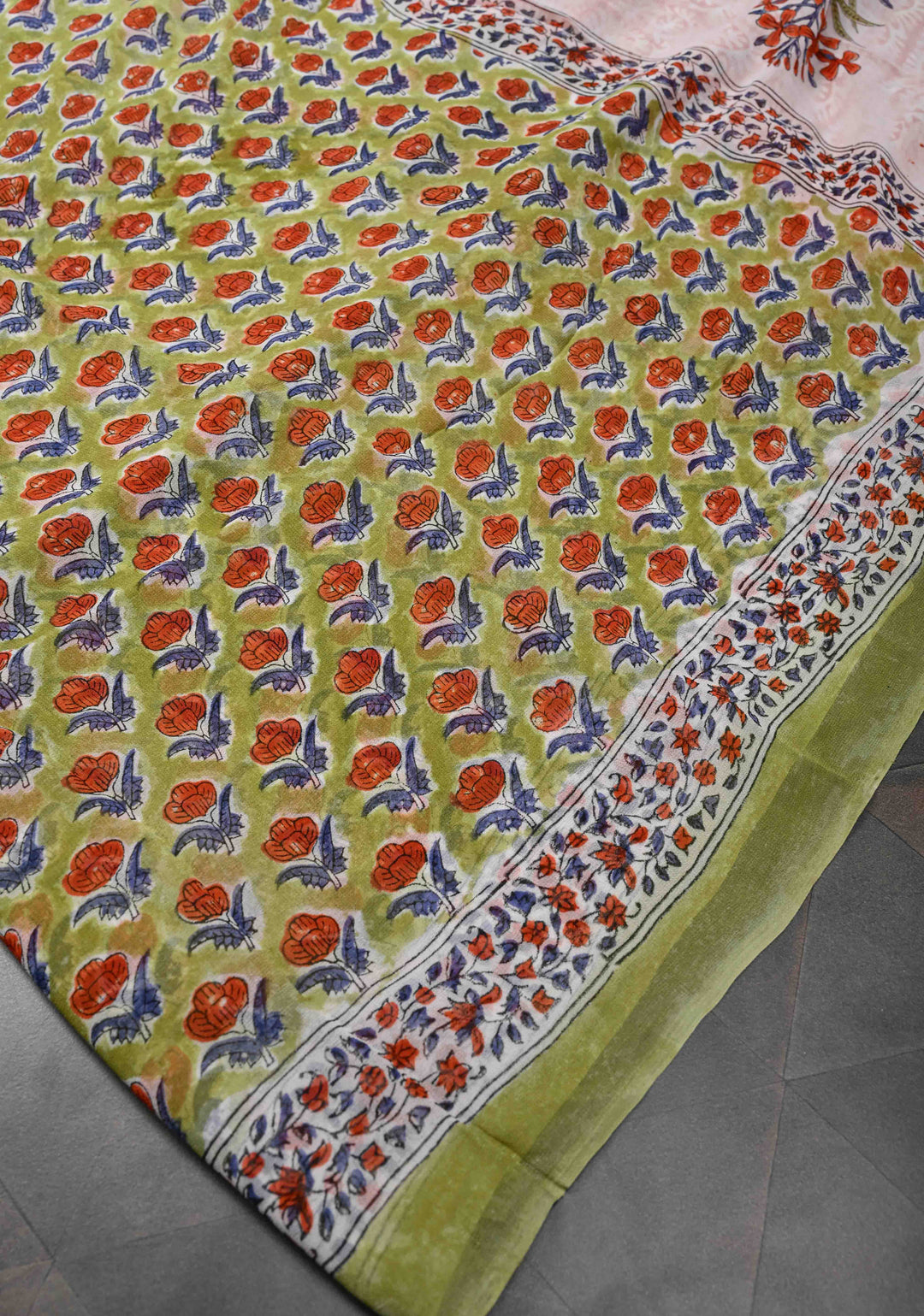 Light Green Georgette Saree with Sanganeri Hand Block Print