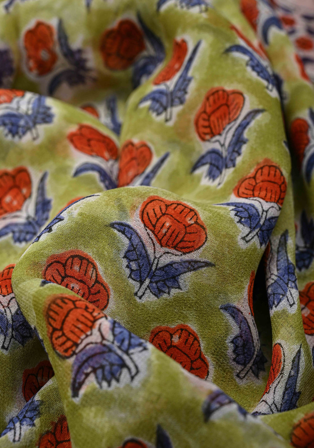 Light Green Georgette Saree with Sanganeri Hand Block Print