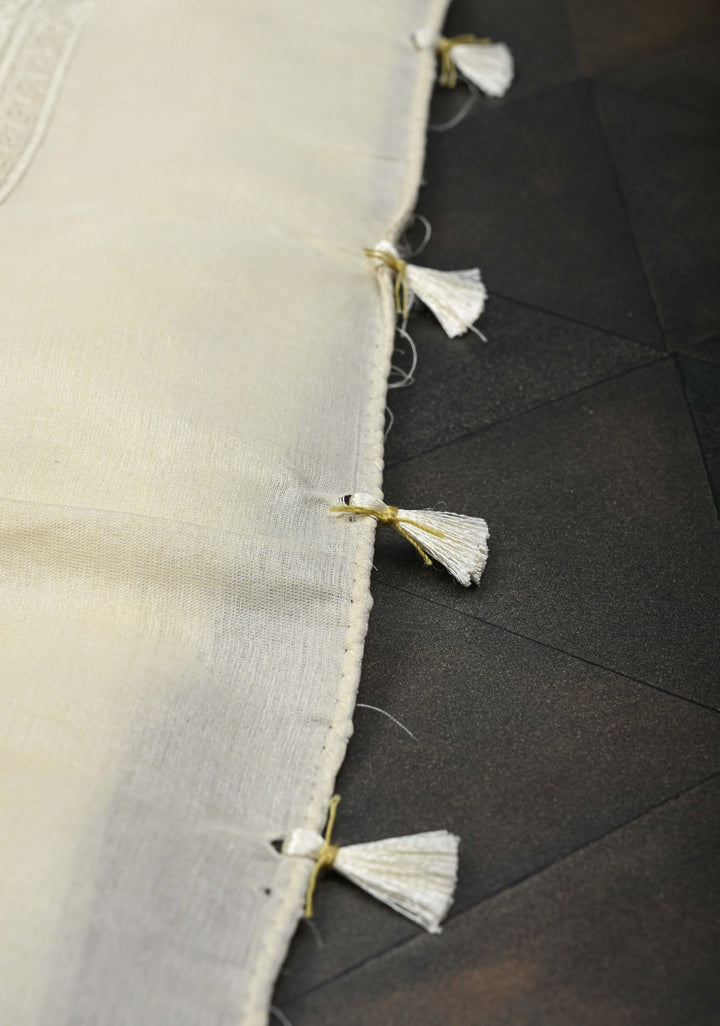 Cream Viscose Saree with Rose Floral Print and self embroidered borders