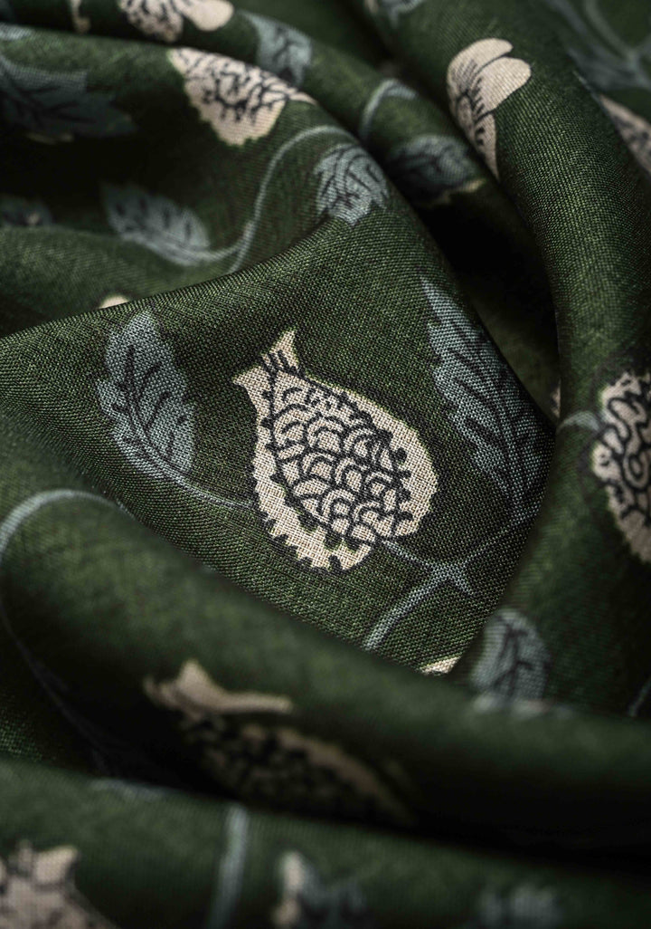 Elegant fine cutwork with floral jaal digital print semi tussar Embroidery Saree in Rifle Green