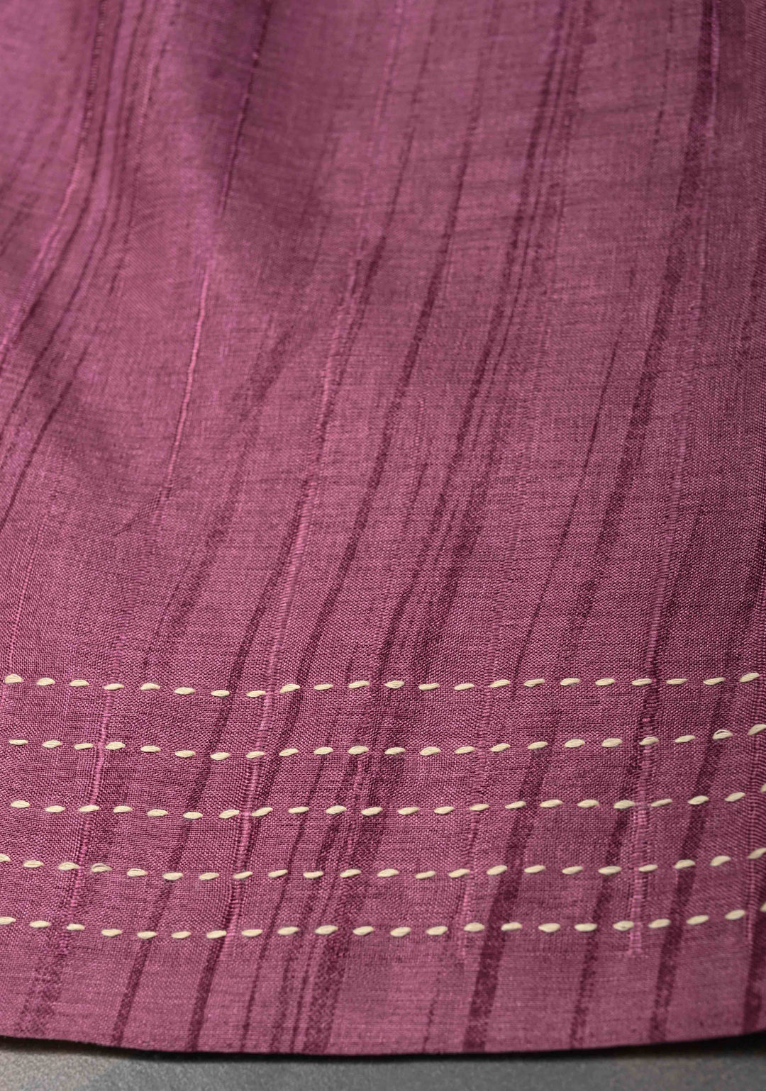 Mauve Semi Tussar Saree with Charming Prints and Hand Kantha Embroidery Highlights