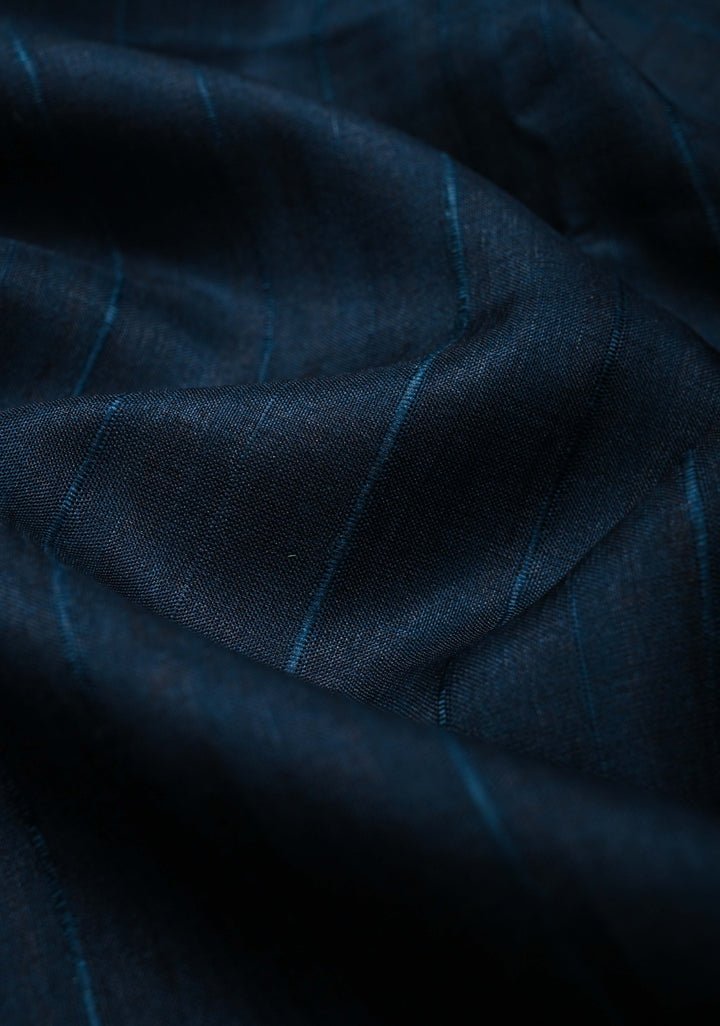 Indigo Semi Tussar Saree with Geometric Digital Print and Kantha Hand Embroidery