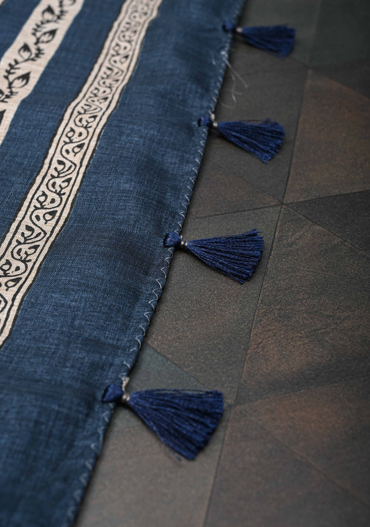 Elegant fine cutwork with floral jaal digital print semi tussar Embroidery Saree in Blue