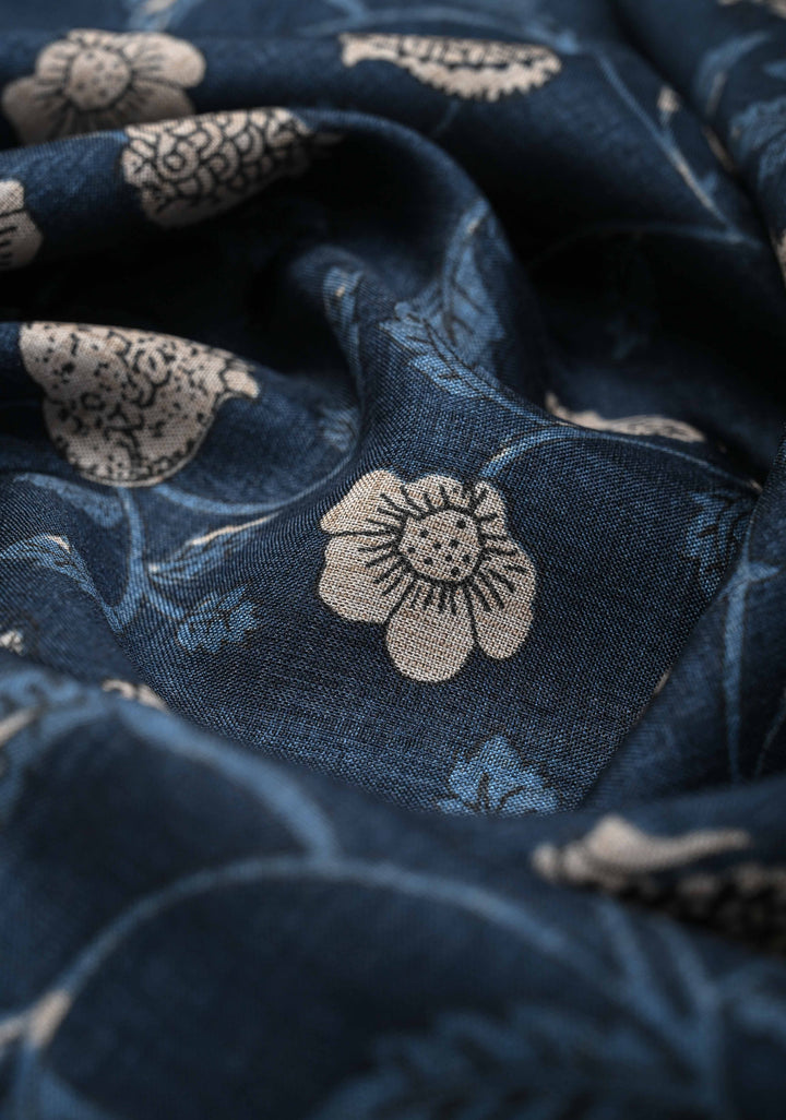 Elegant fine cutwork with floral jaal digital print semi tussar Embroidery Saree in Blue