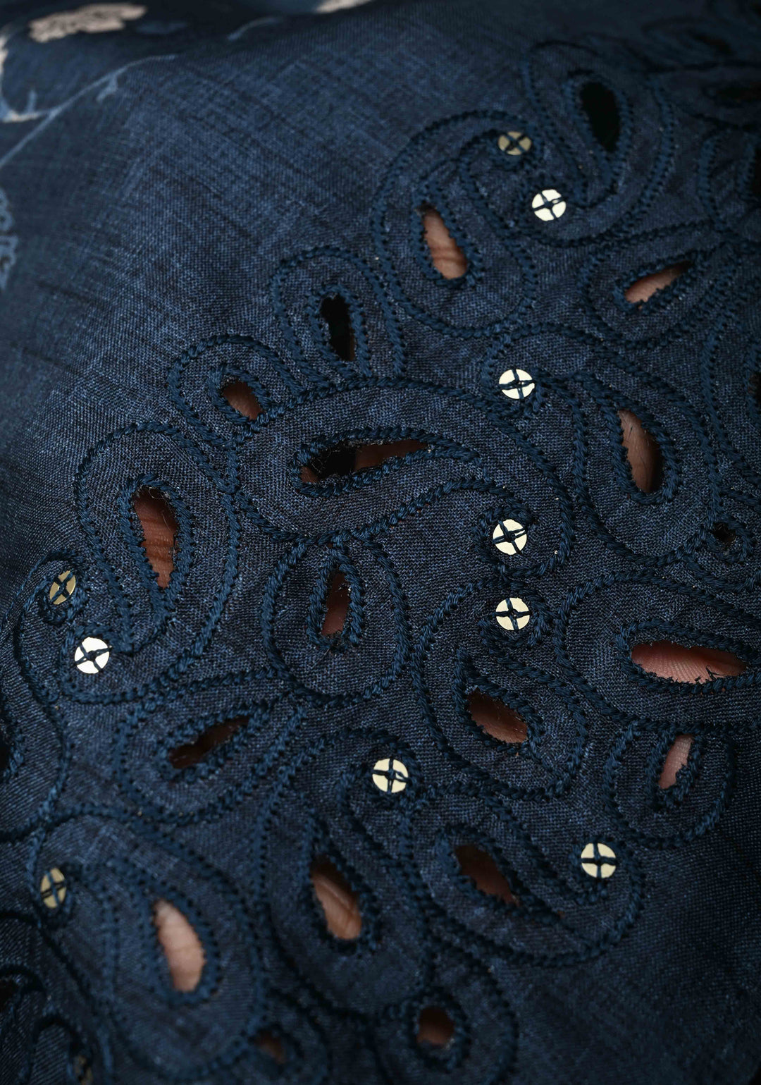Elegant fine cutwork with floral jaal digital print semi tussar Embroidery Saree in Blue