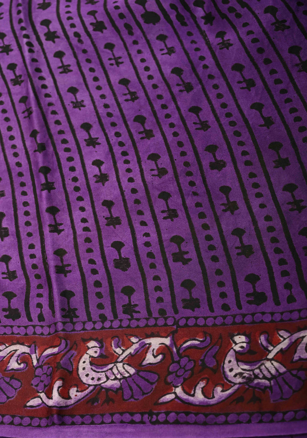 Purple Brown Modal Silk Saree with Vanaspati Floral Hand Block Print