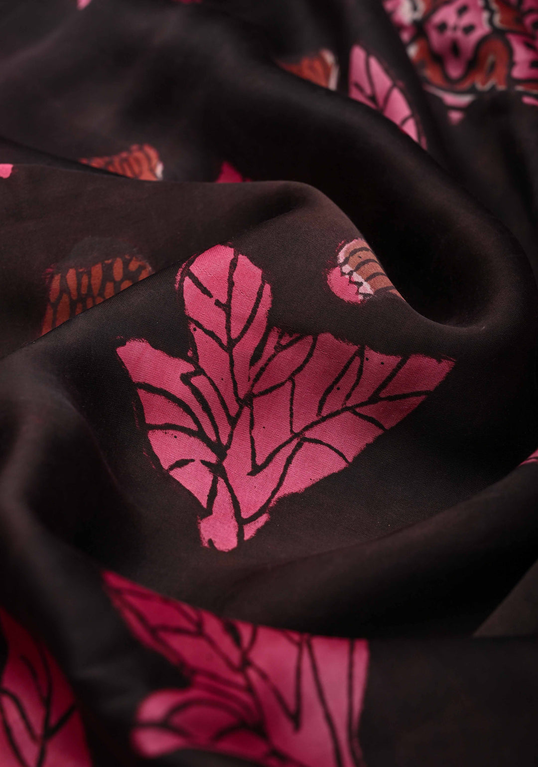 Ajrakh on Brown Modal Silk Saree with Floral Hand Block Print