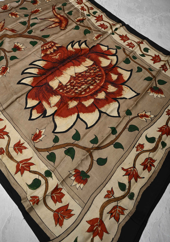 Dupatta: Authentic Pen Kalamkari on Modal Silk Generously sized dupatta