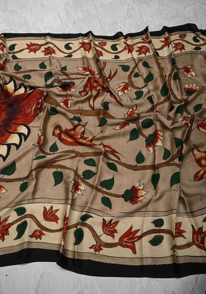 Dupatta: Authentic Pen Kalamkari on Modal Silk Generously sized dupatta