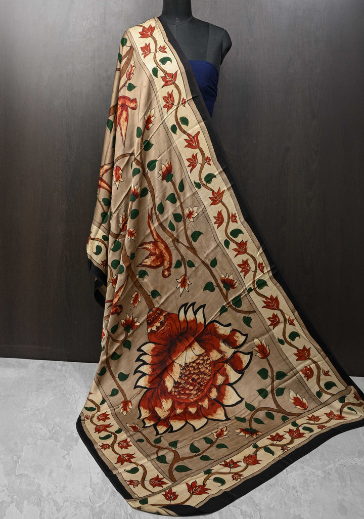 Dupatta: Authentic Pen Kalamkari on Modal Silk Generously sized dupatta