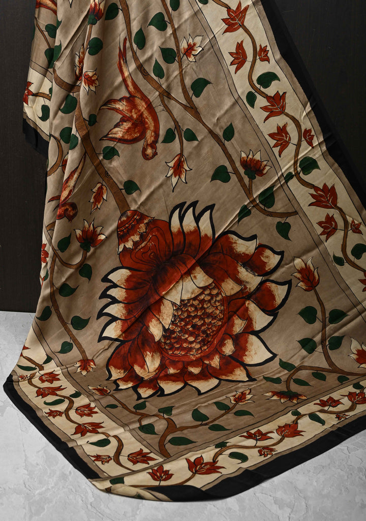 Dupatta: Authentic Pen Kalamkari on Modal Silk Generously sized dupatta