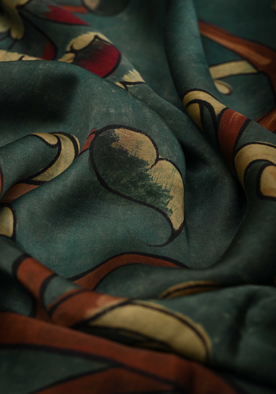 Dupatta: Authentic Teal Modal Silk Dupatta with Floral Hand block Print