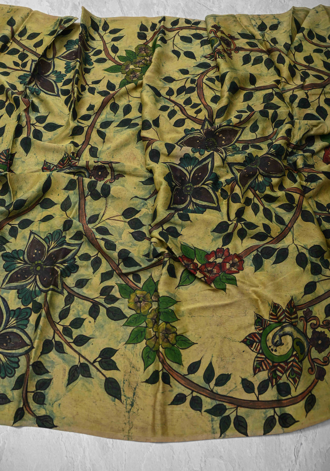 Dupatta: Authentic Yellow Modal Silk Dupatta with Floral Hand block Print
