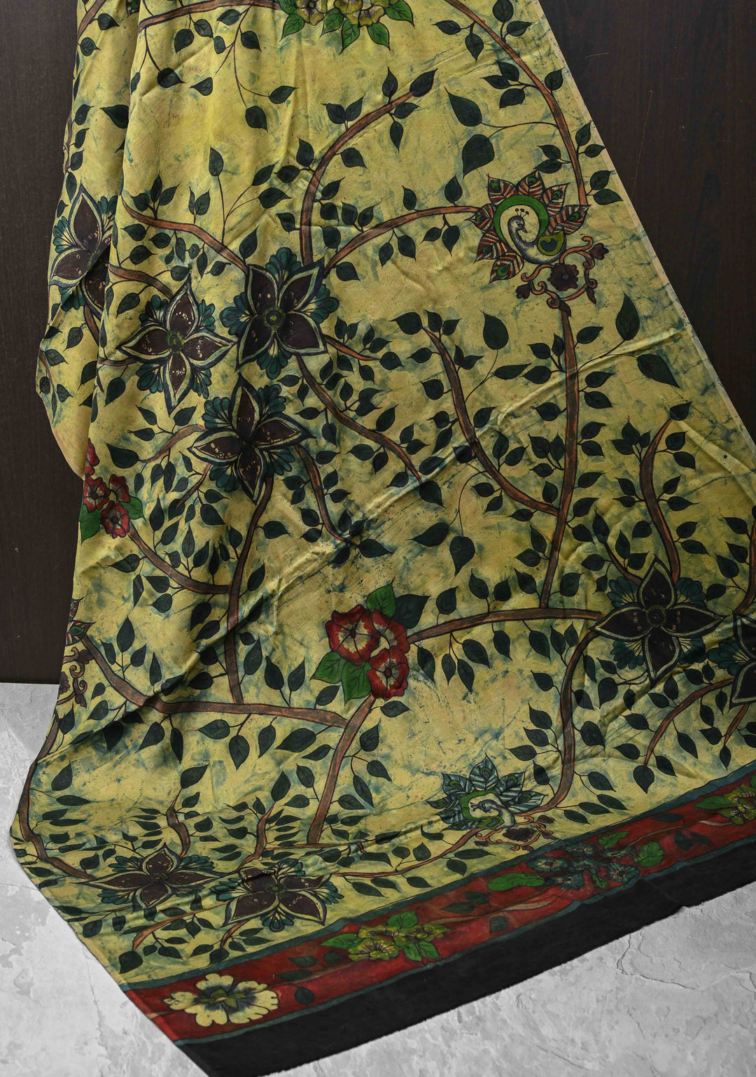 Dupatta: Authentic Yellow Modal Silk Dupatta with Floral Hand block Print