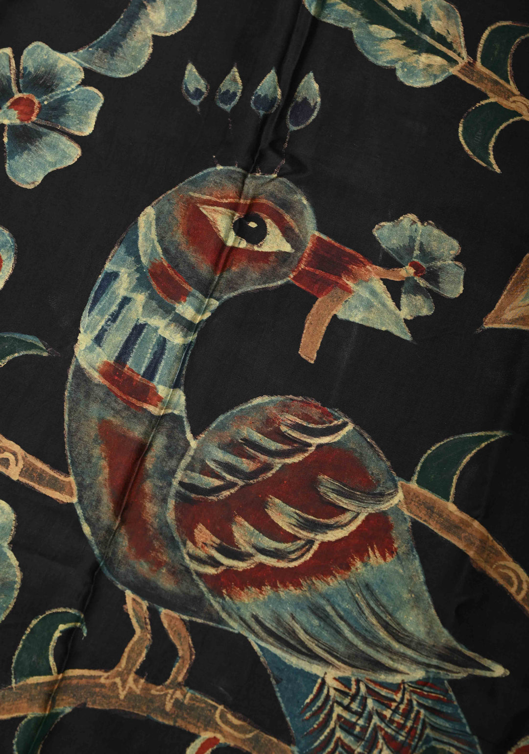 Dupatta: Authentic Black Modal Silk Dupatta with Floral Hand block Print