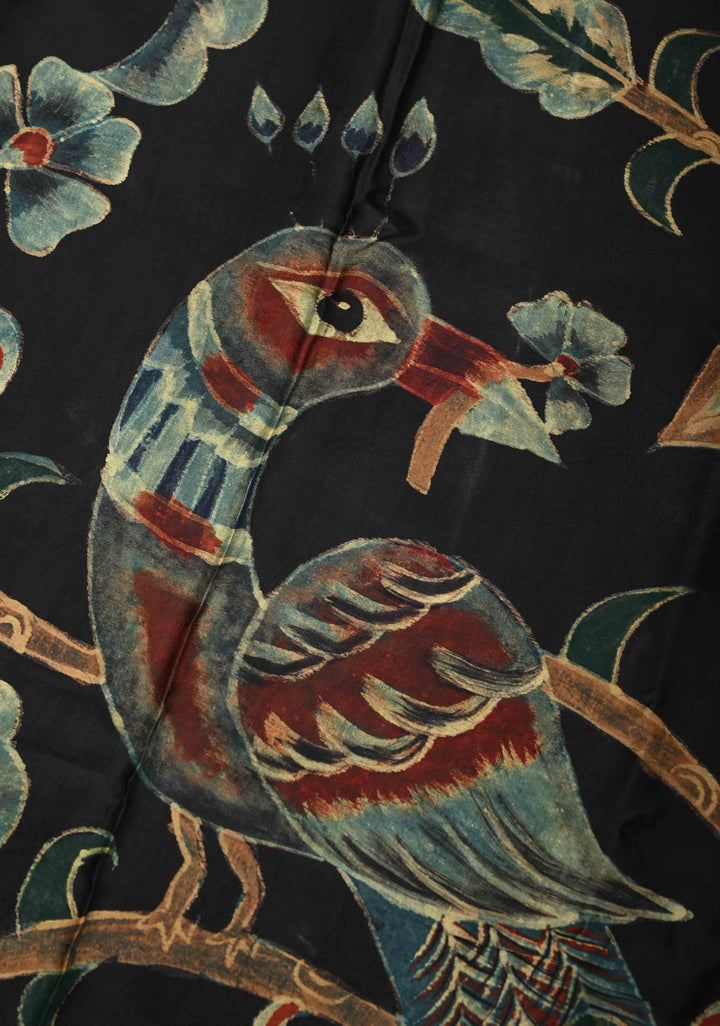Dupatta: Authentic Black Modal Silk Dupatta with Floral Hand block Print