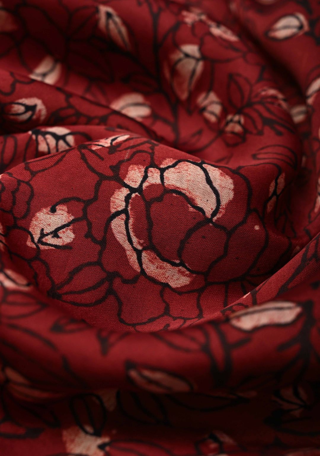 Brick Red Ajrakh Modal Silk Saree with Floral & Leaf Hand Block Print