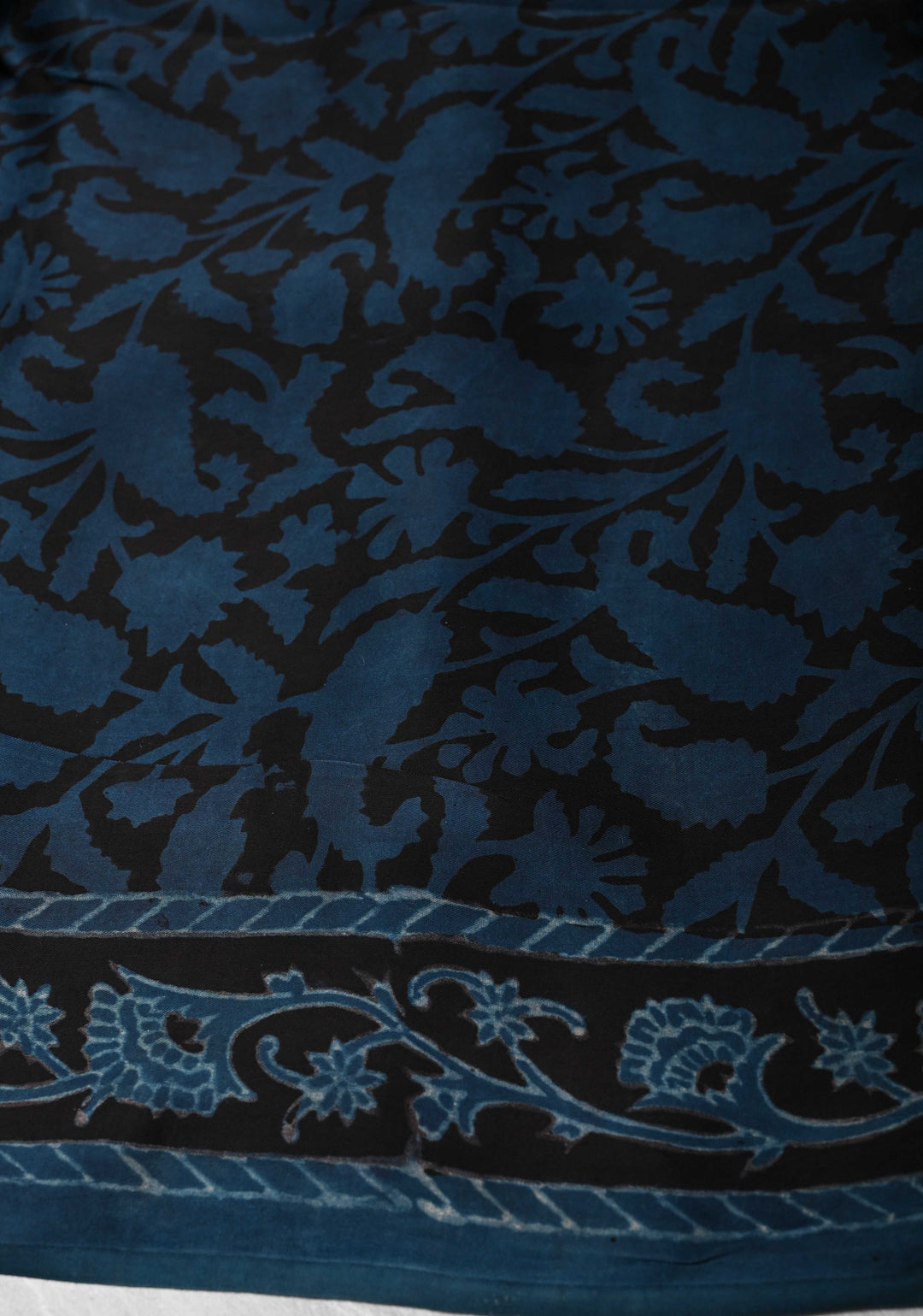 Brick and Blue  Ajrakh Hand Block Print on Modal Silk Saree