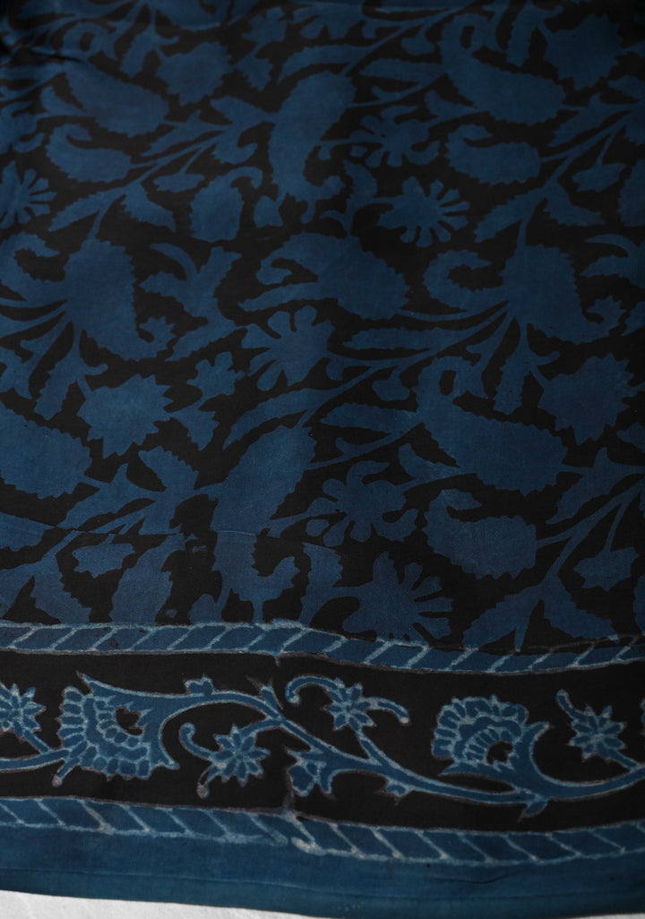 Brick and Blue  Ajrakh Hand Block Print on Modal Silk Saree