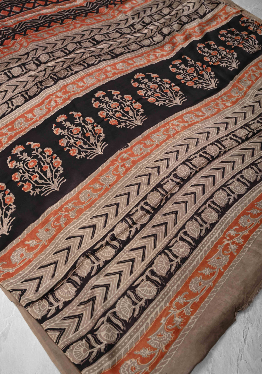 Ajrakh Hand Block Print on Modal Silk Saree in Maroon and Black