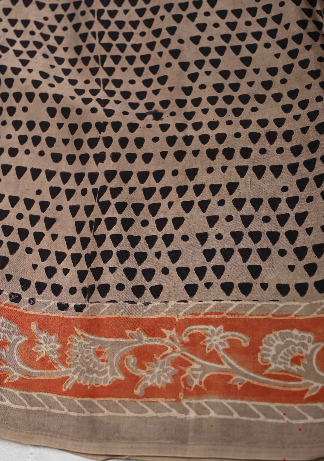 Ajrakh Hand Block Print on Modal Silk Saree in Maroon and Black