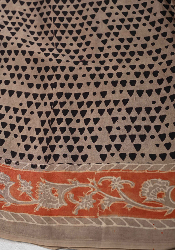 Ajrakh Hand Block Print on Modal Silk Saree in Maroon and Black