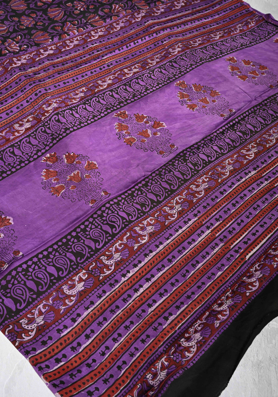 Hand Block Print on Modal Silk Saree in Black