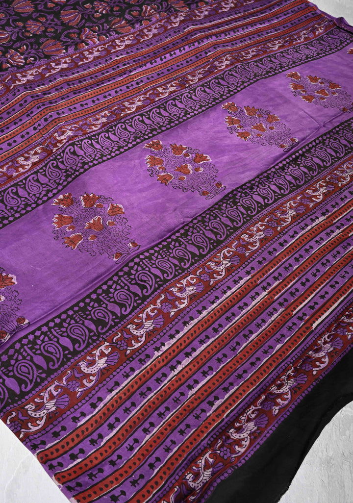 Hand Block Print on Modal Silk Saree in Black