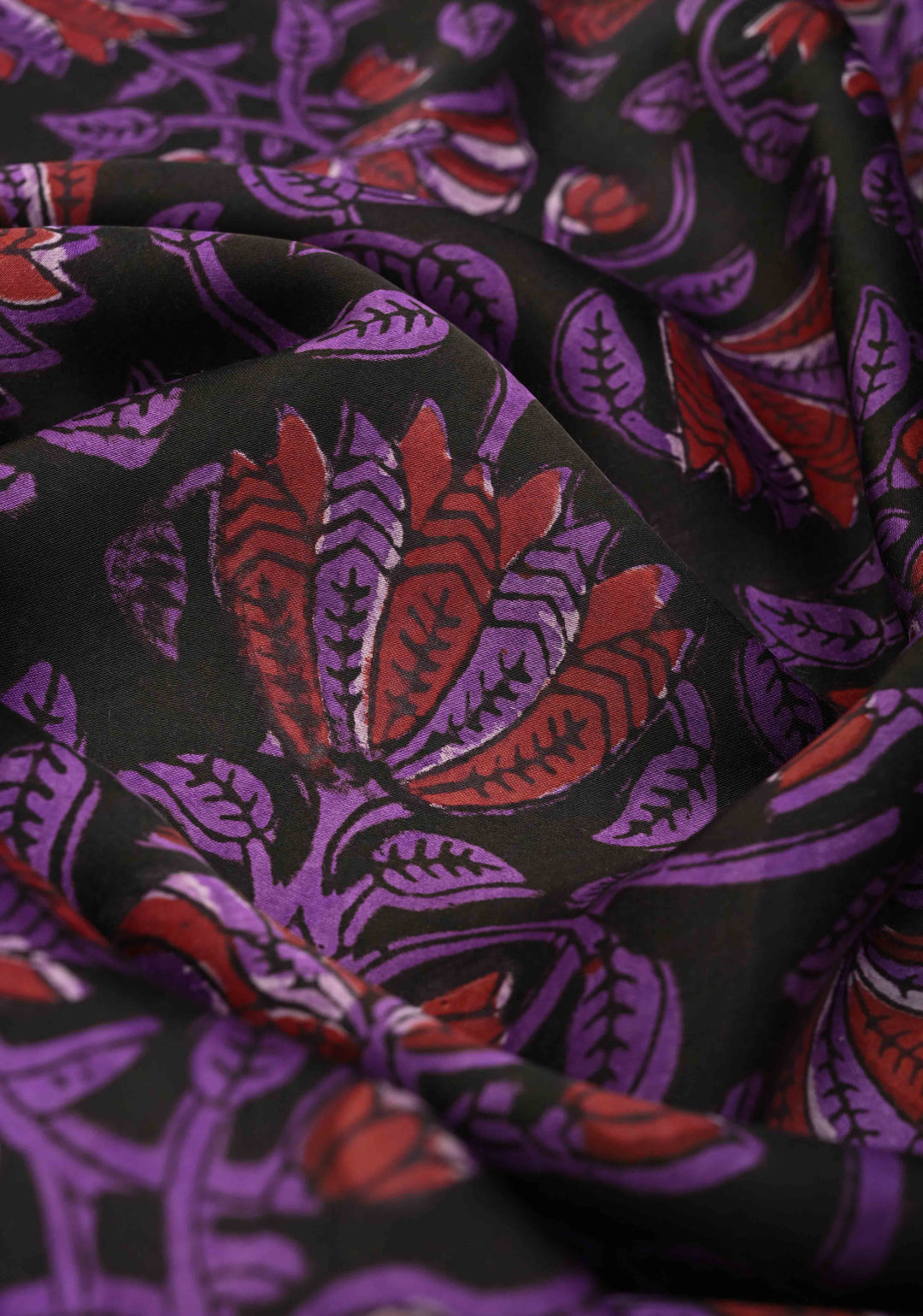 Hand Block Print on Modal Silk Saree in Black