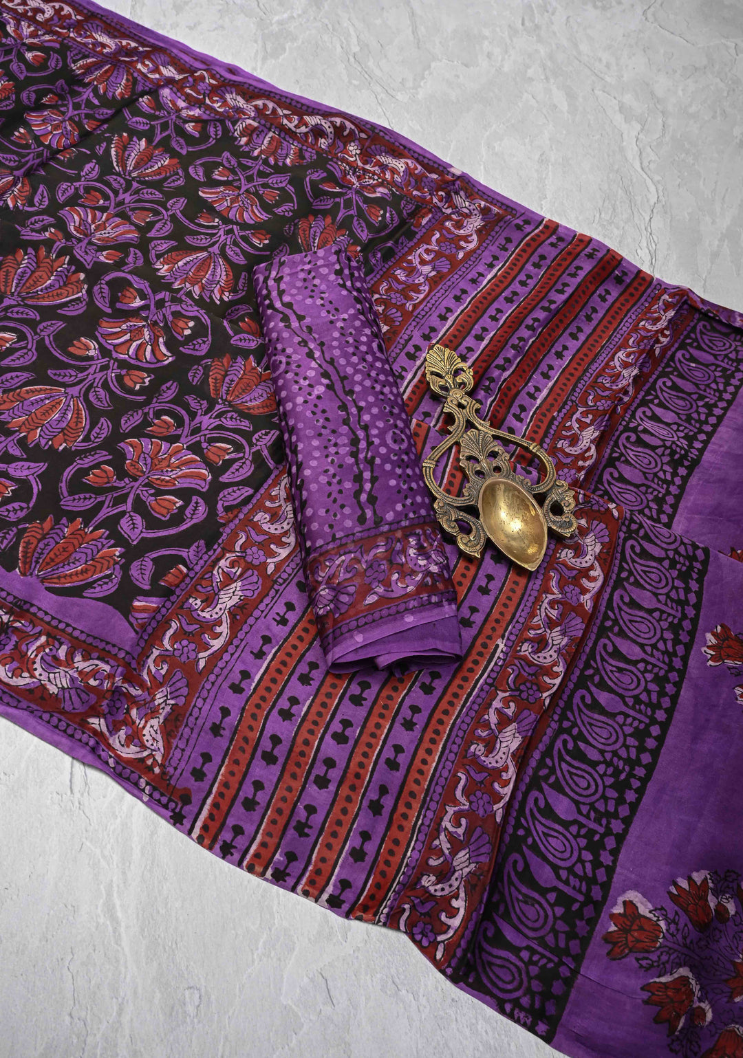 Hand Block Print on Modal Silk Saree in Black