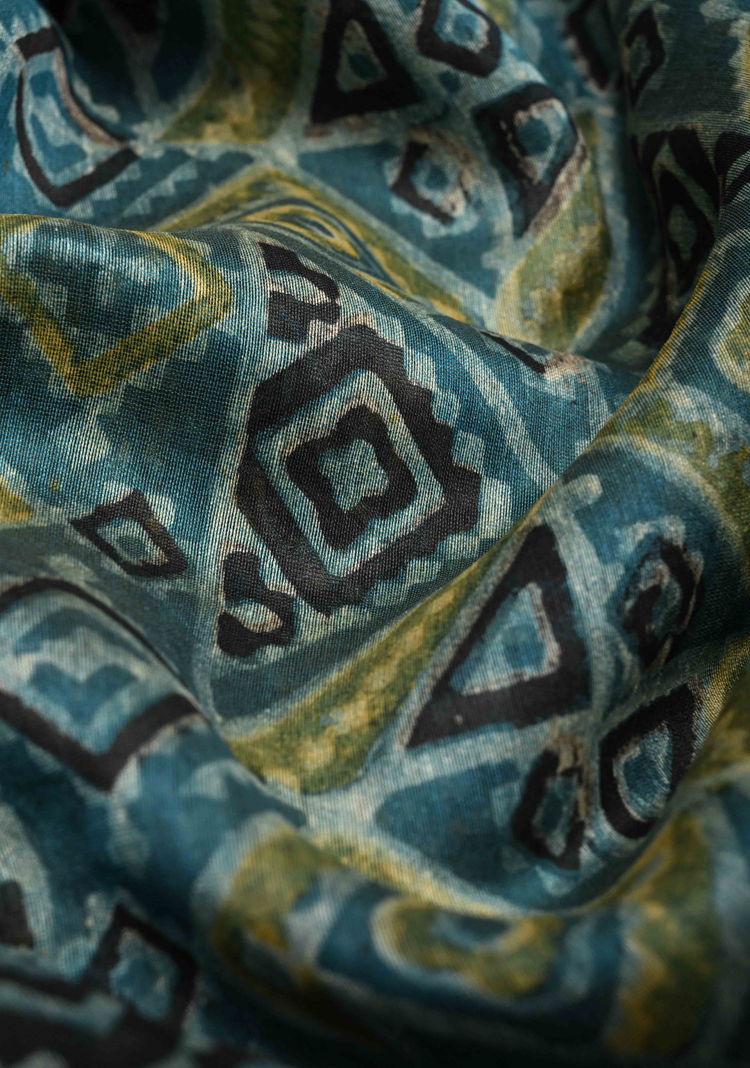 Teal Chanderi Silk Cotton Saree with Ajrakh Hand Block Print and Zari Border