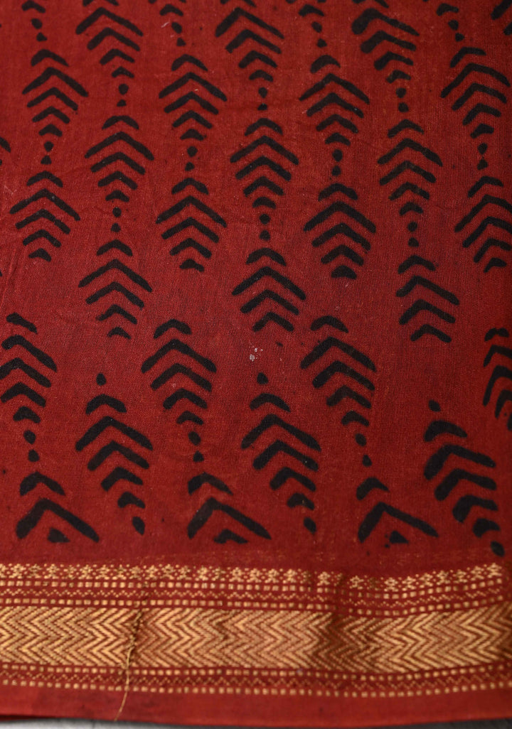 Black Chanderi Silk Cotton Saree with Bandhej Hand Block Print and Zari Border