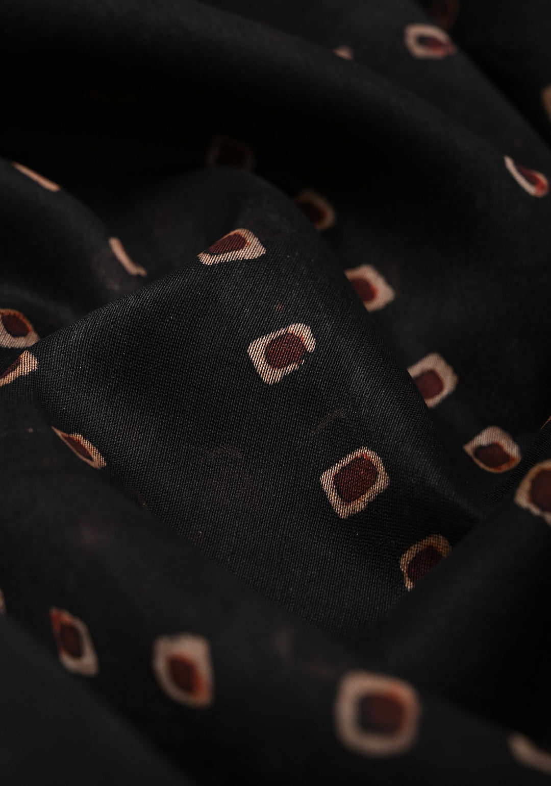 Black Chanderi Silk Cotton Saree with Bandhej Hand Block Print and Zari Border