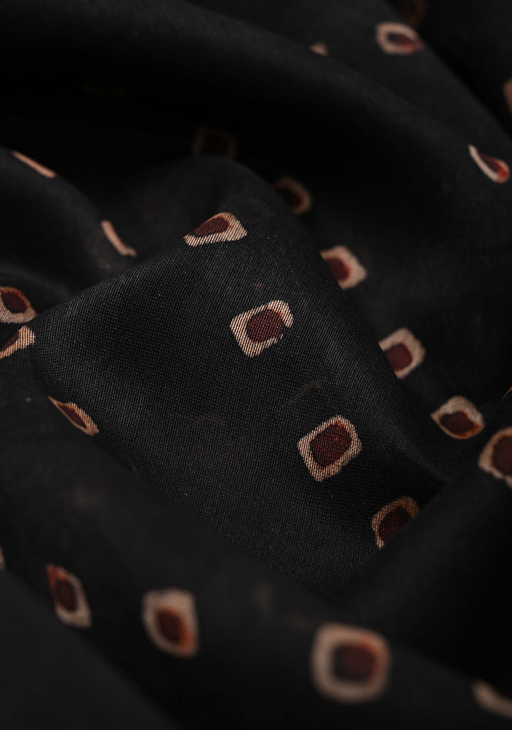 Black Chanderi Silk Cotton Saree with Bandhej Hand Block Print and Zari Border