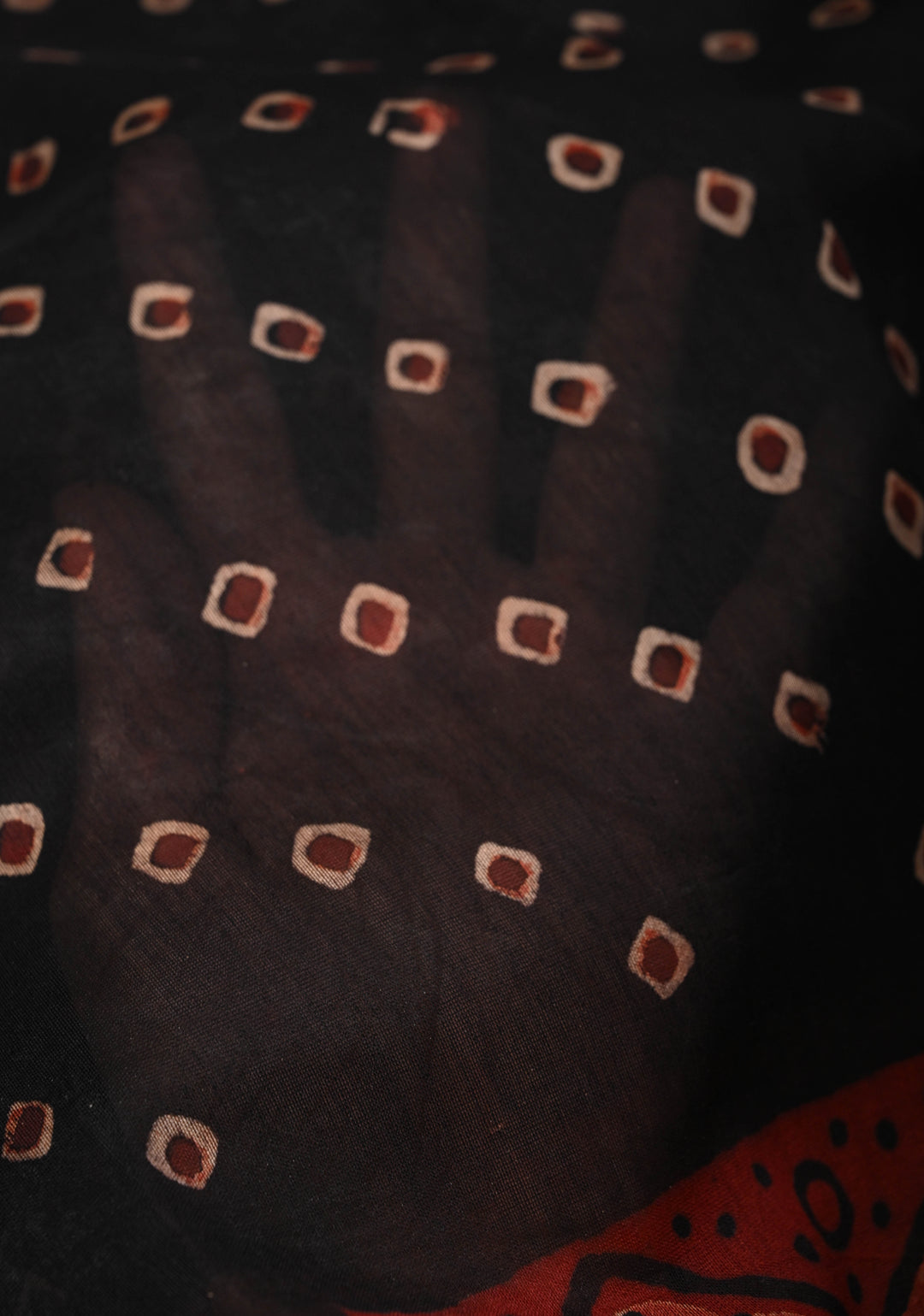 Black Chanderi Silk Cotton Saree with Bandhej Hand Block Print and Zari Border