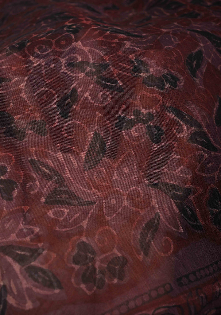 Plum Chanderi Silk Cotton Saree with Sanganeri Floral Hand Block Print and Zari Border