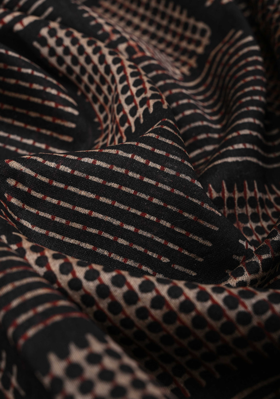 Chanderi Silk Cotton Saree in Black with Ajrakh Hand Block Print and Minimal Zari Border