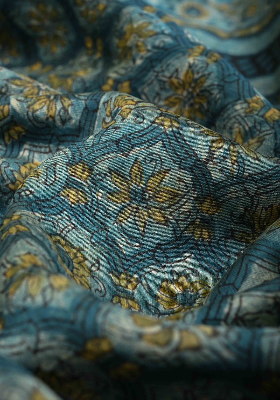 Chanderi Silk Cotton Saree in Peacock Blue with Sanganeri Hand Block Print and Minimal Zari Border